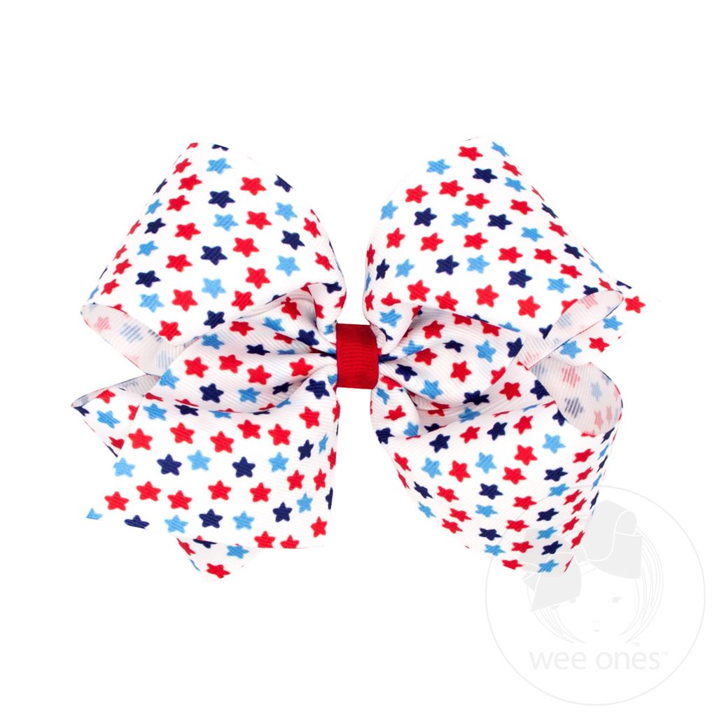 King Grosgrain Hair Bow with Americana Print: Stars