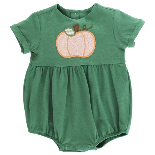 Sage Knit Boy Bubble with Pumpkin Applique