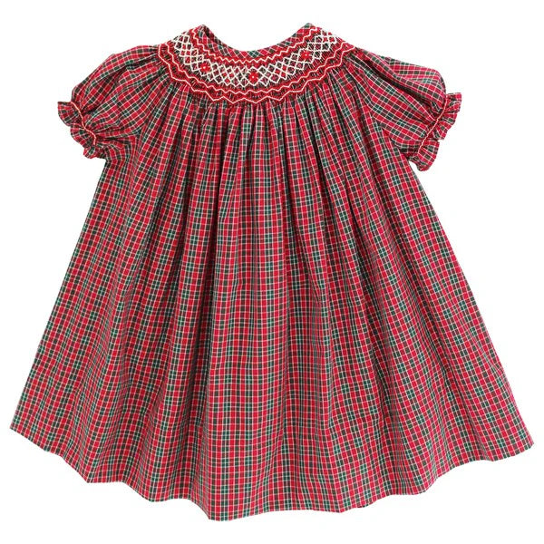 Christmas Plaid Geometric Smocked Dress