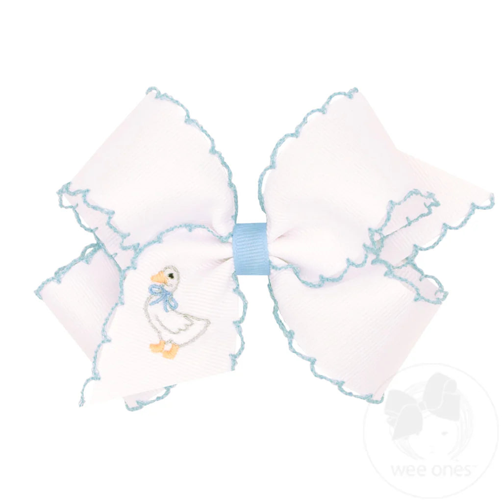 Moonstitch Grosgrain Hair Bow with Goose Embroidery