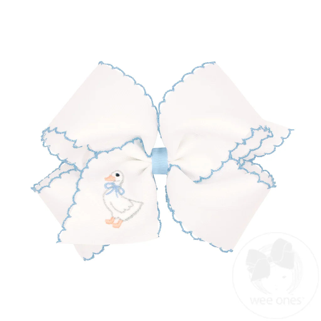Moonstitch Grosgrain Hair Bow with Goose Embroidery