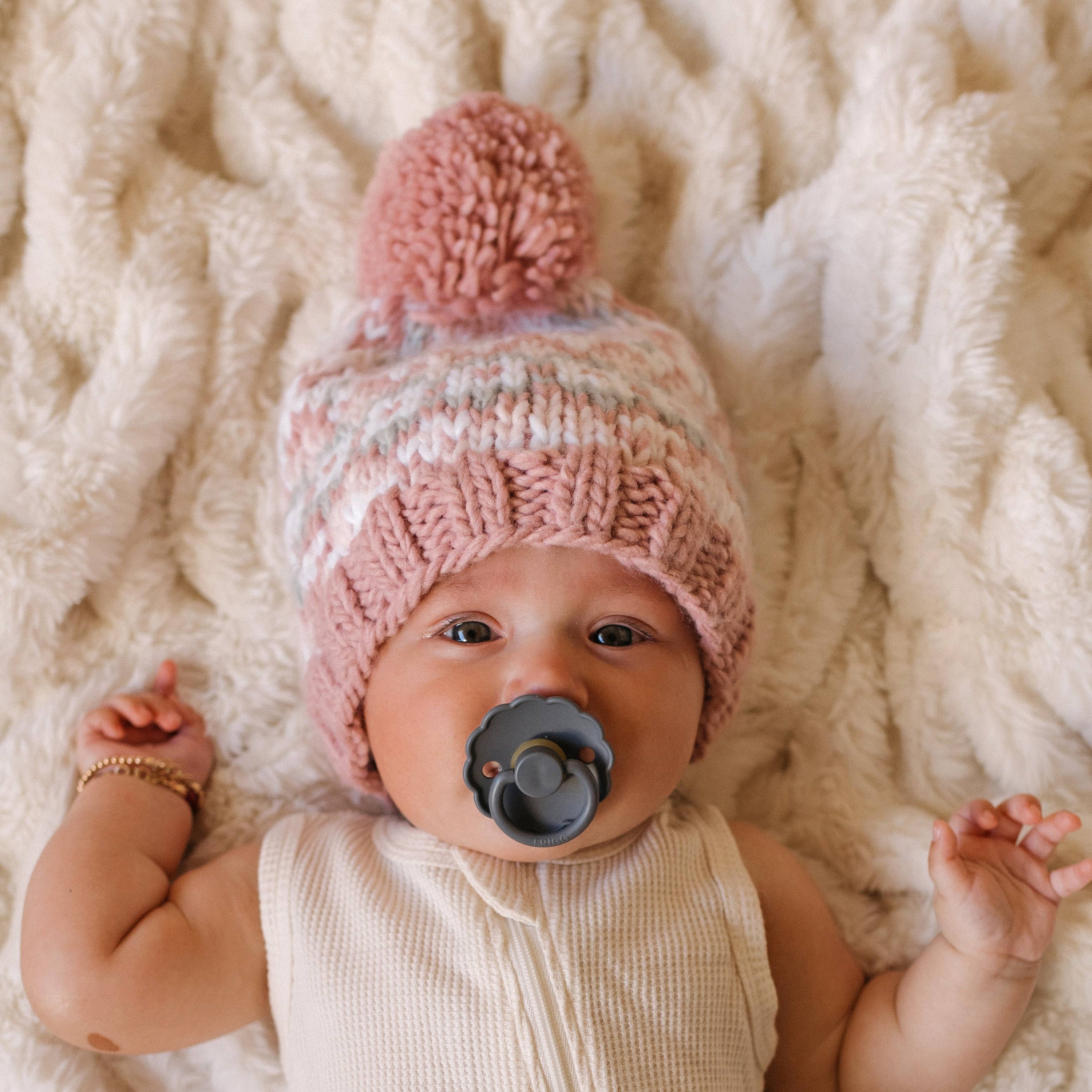 Fairisle Beanie Hat: Rosy
