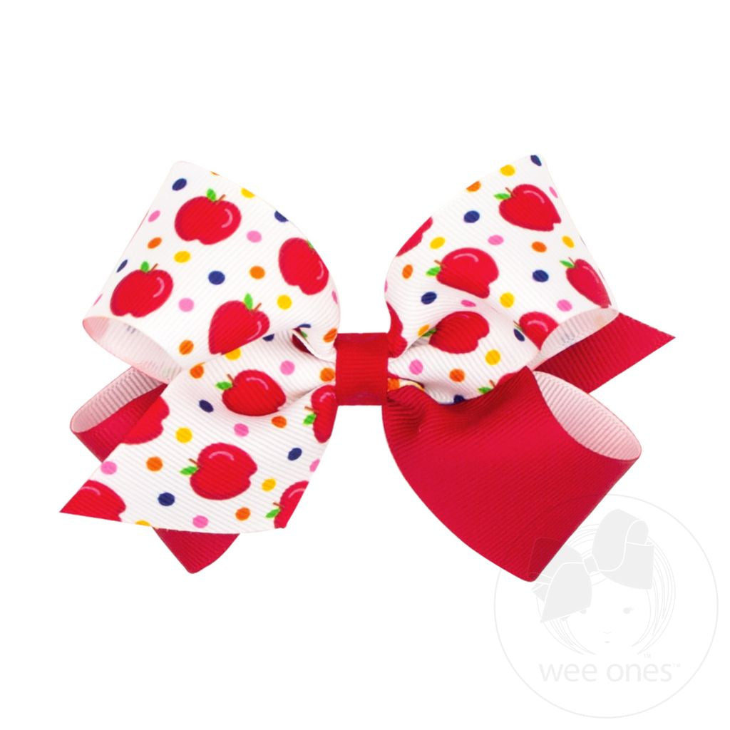 Medium Back to School Colorblock Apple Print Hair Bow