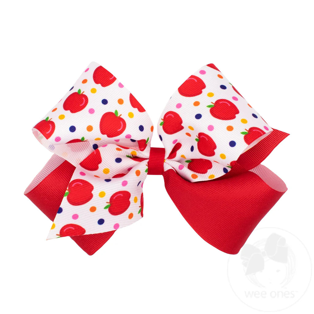 King Back to School Colorblock Apple Print Hair Bow