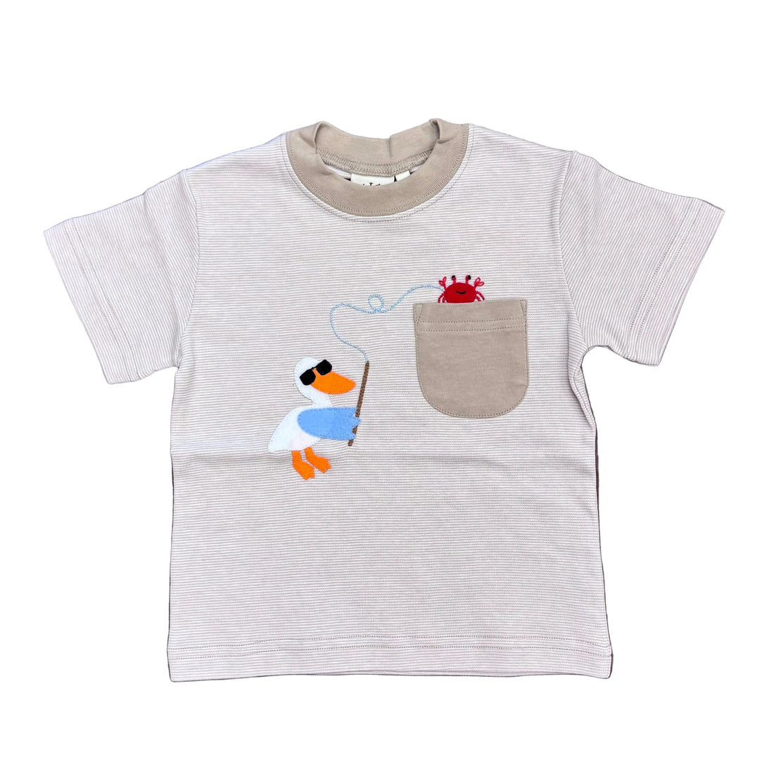 Boys Sand Stripe SS T-Shirt with Pelican Fishing Applique