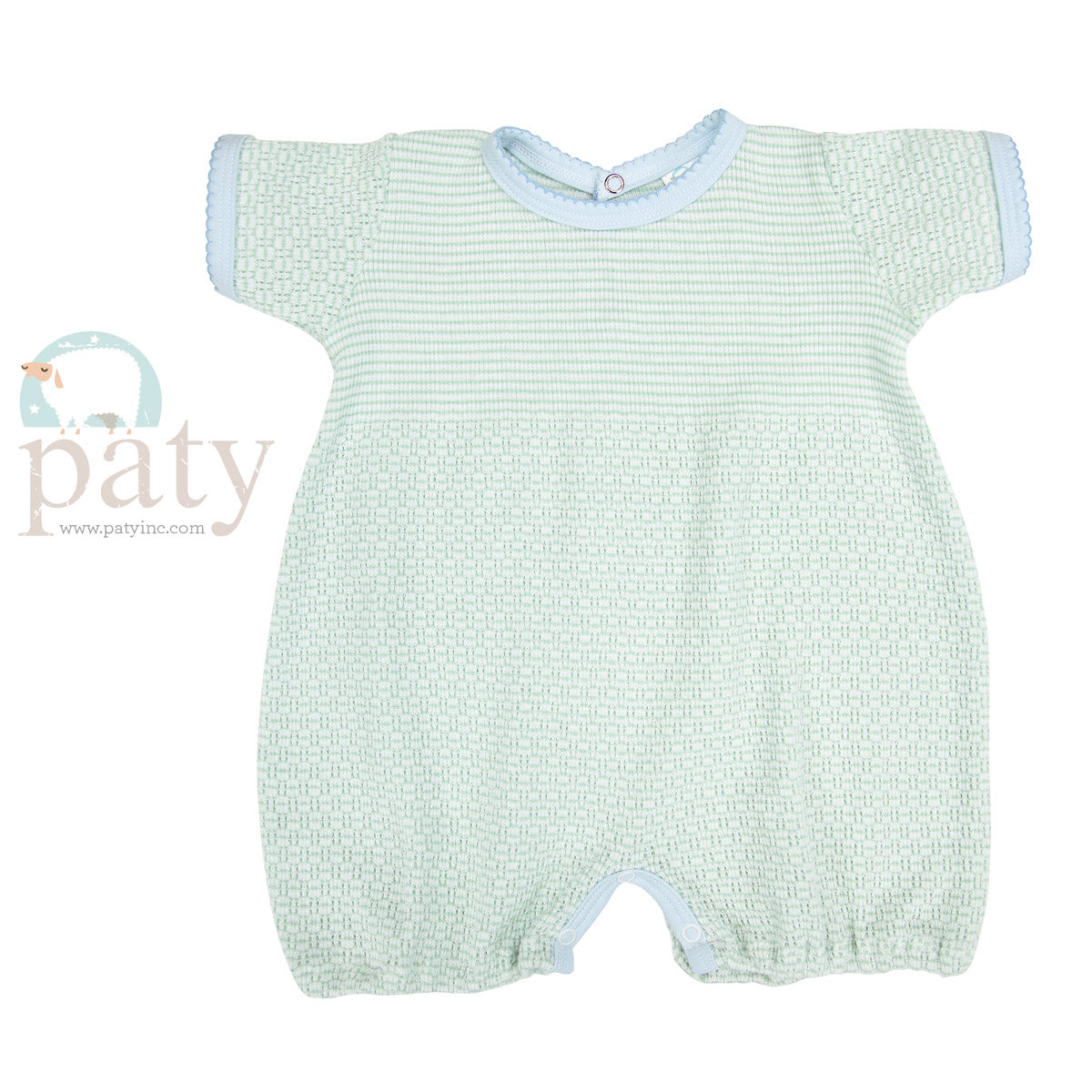 Paty Romper with Pima Trim - Mint/Blue