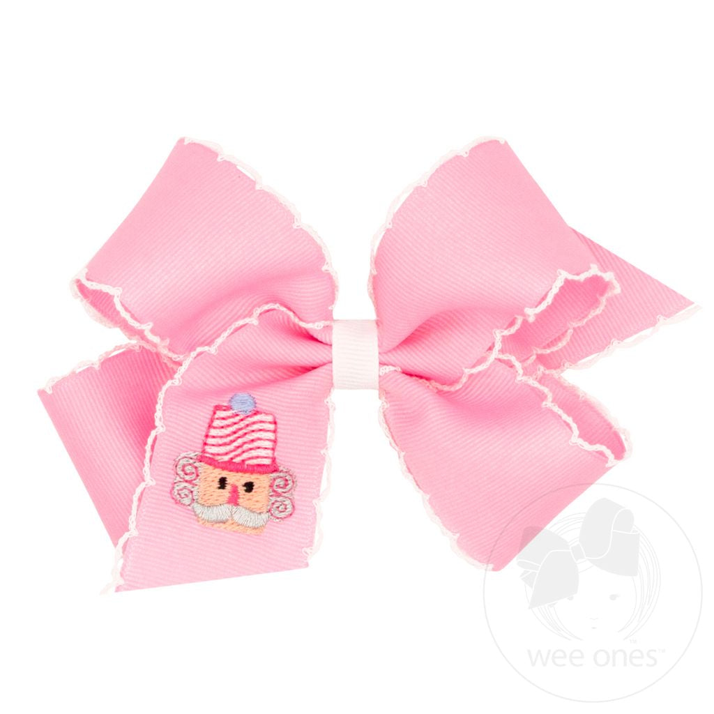 Medium Moonstitch Pink Nutcracker Embroidery Hair Bow