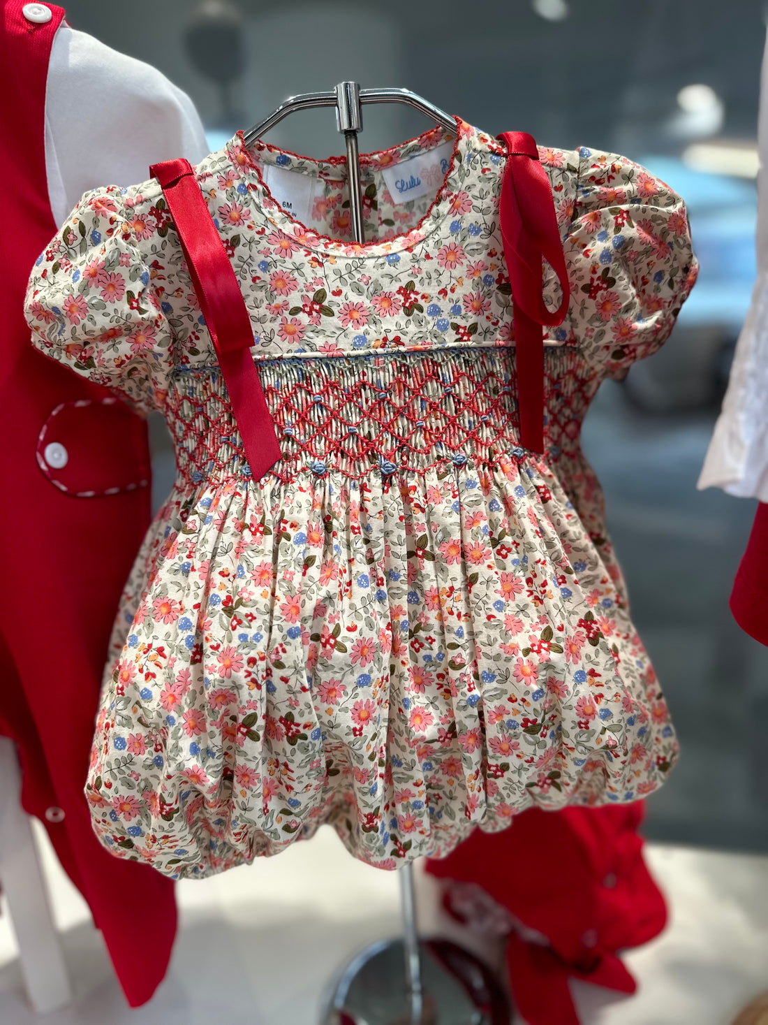 Holiday Floral Smocked Rosie Bubble