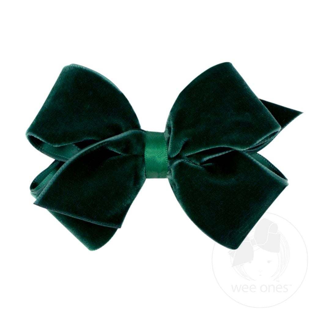 Small Classic Velvet Bow: Forest Green