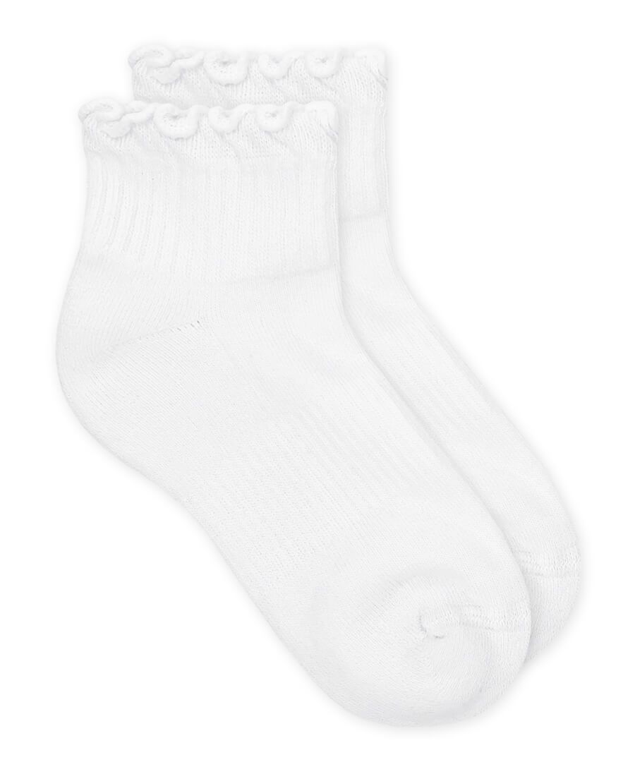 JefferiesSmooth Toe Ruffle Ripple Edge Sport Quarter Socks: White