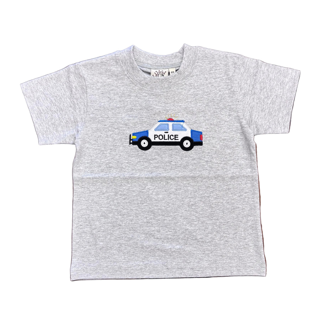 Boys Heather Grey SS T-Shirt with Police Car Applique