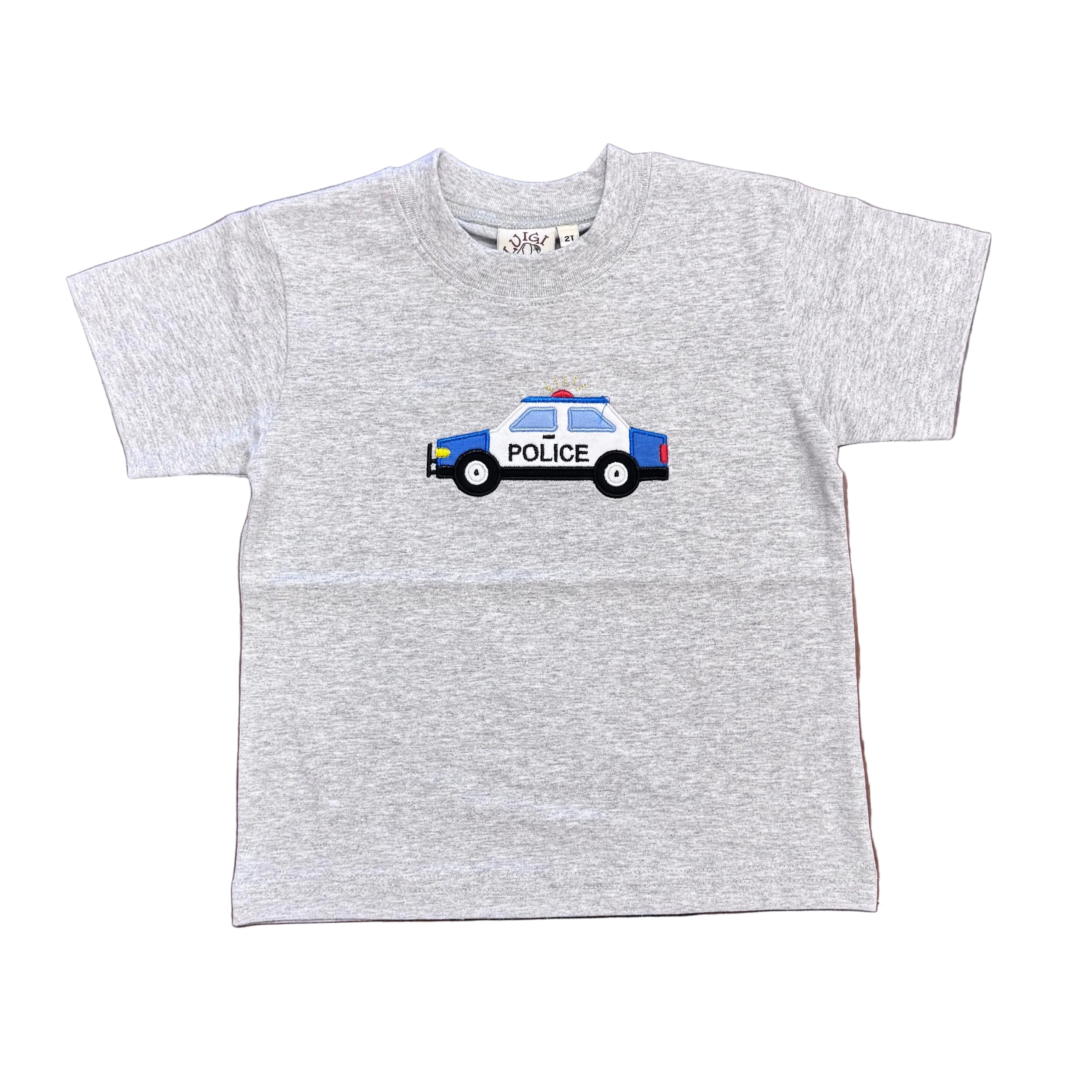 Boys Heather Grey SS T-Shirt with Police Car Applique