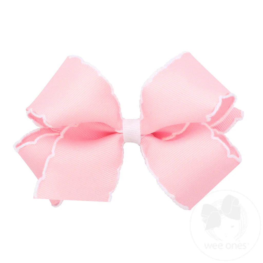 Moonstitch Grosgrain Hair Bow with Contrasting Wrap: Light Pink/White