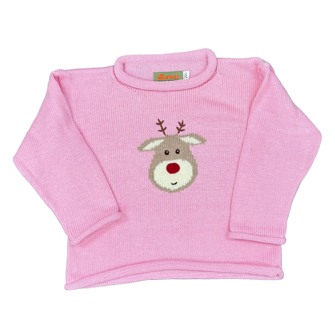 Light Pink Roll Neck Sweater With Rudolph