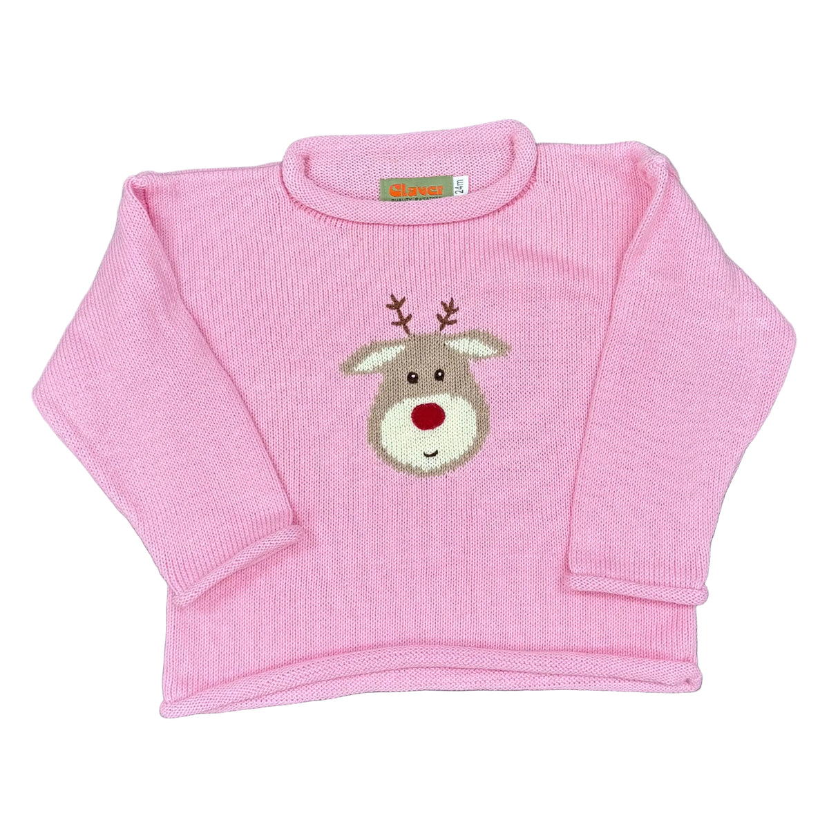 Light Pink Roll Neck Sweater With Rudolph