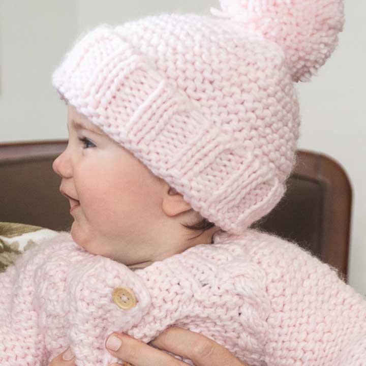 Garter Stitch Beanie Hat: Blush Pink