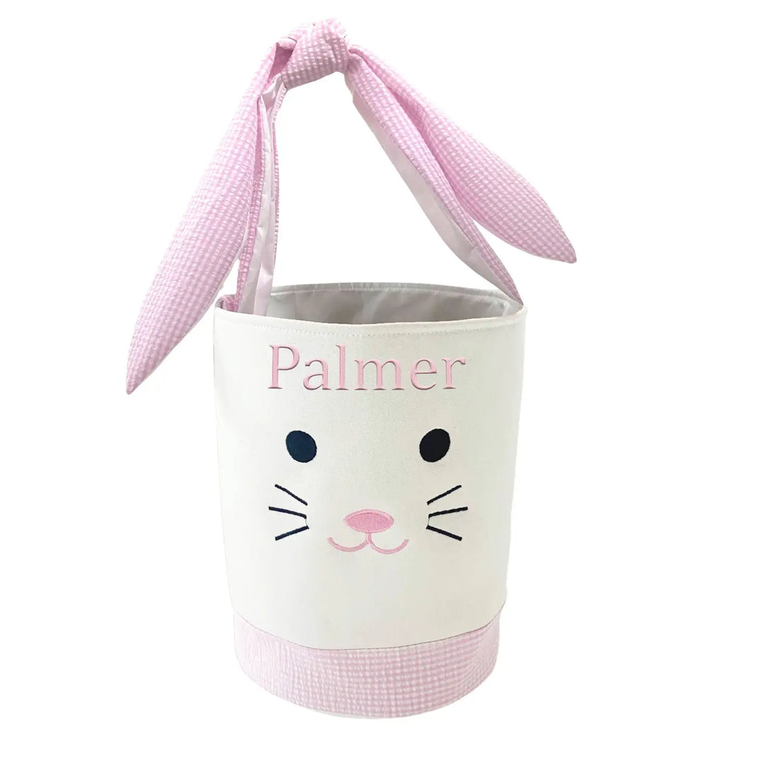 Canvas &amp; Seersucker Bunny Basket: Pink