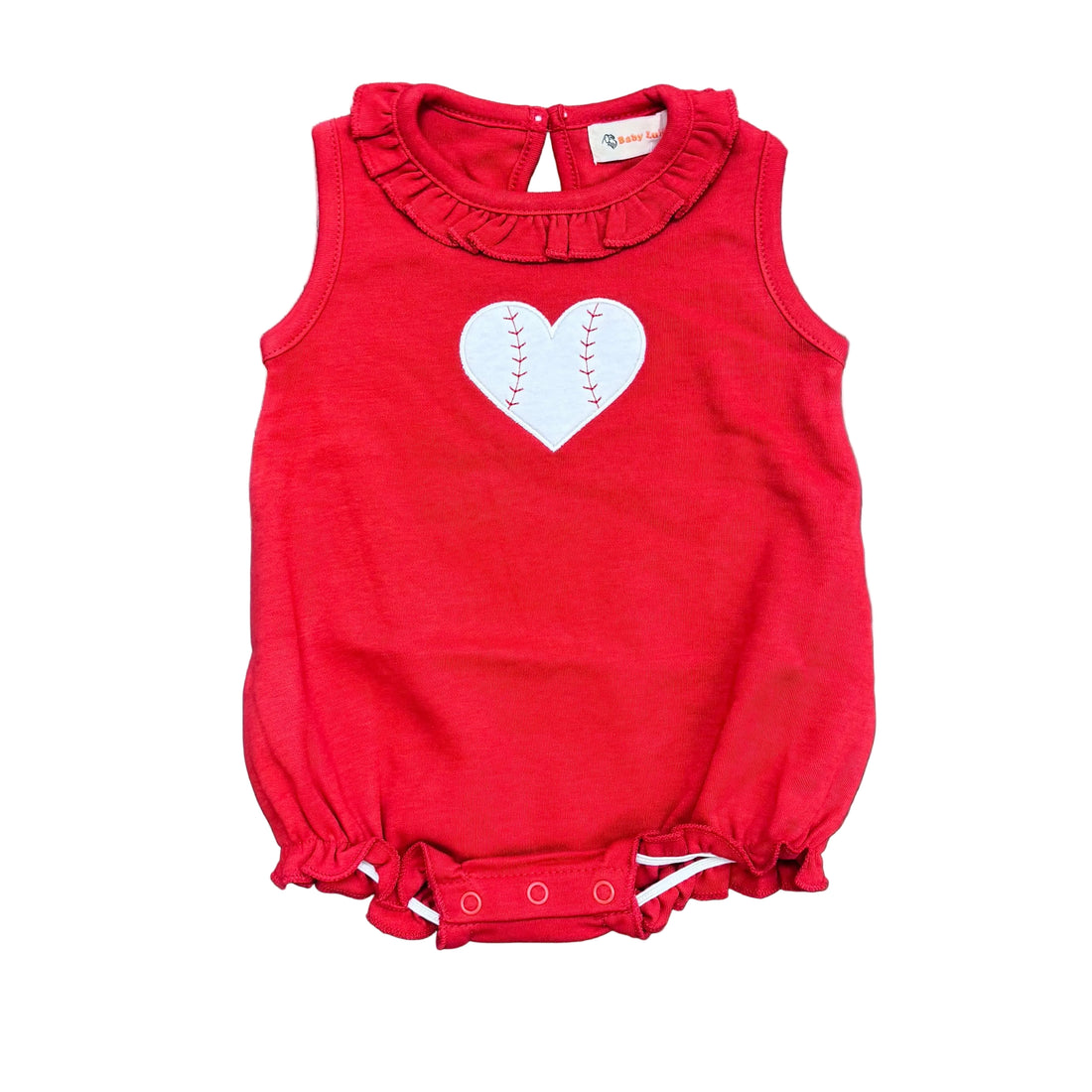 Baby Girls Red Ruffle Romper with Baseball Heart Applique