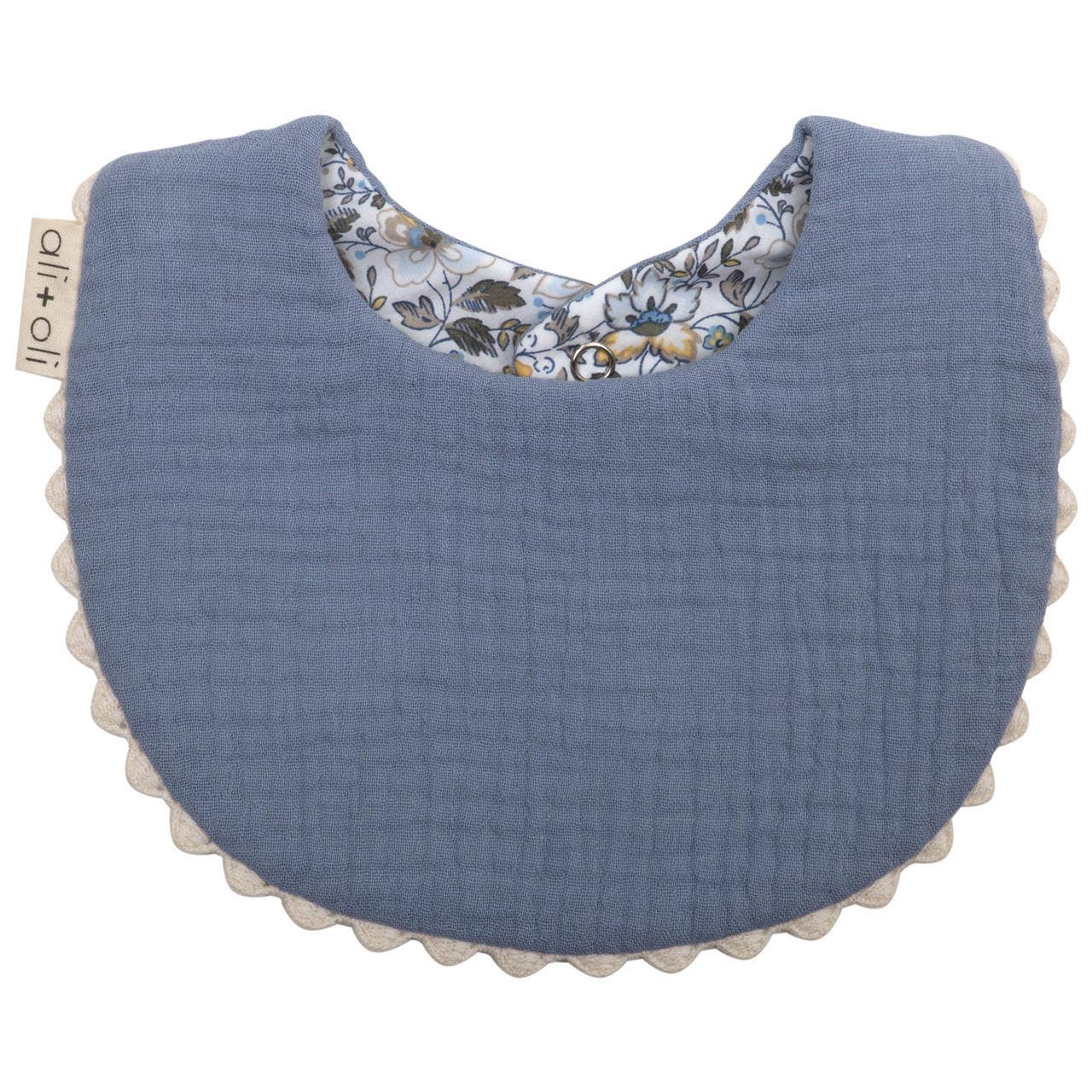 Ali+Oli - Muslin Cotton Reversable Baby Bib: Blue/Flowers