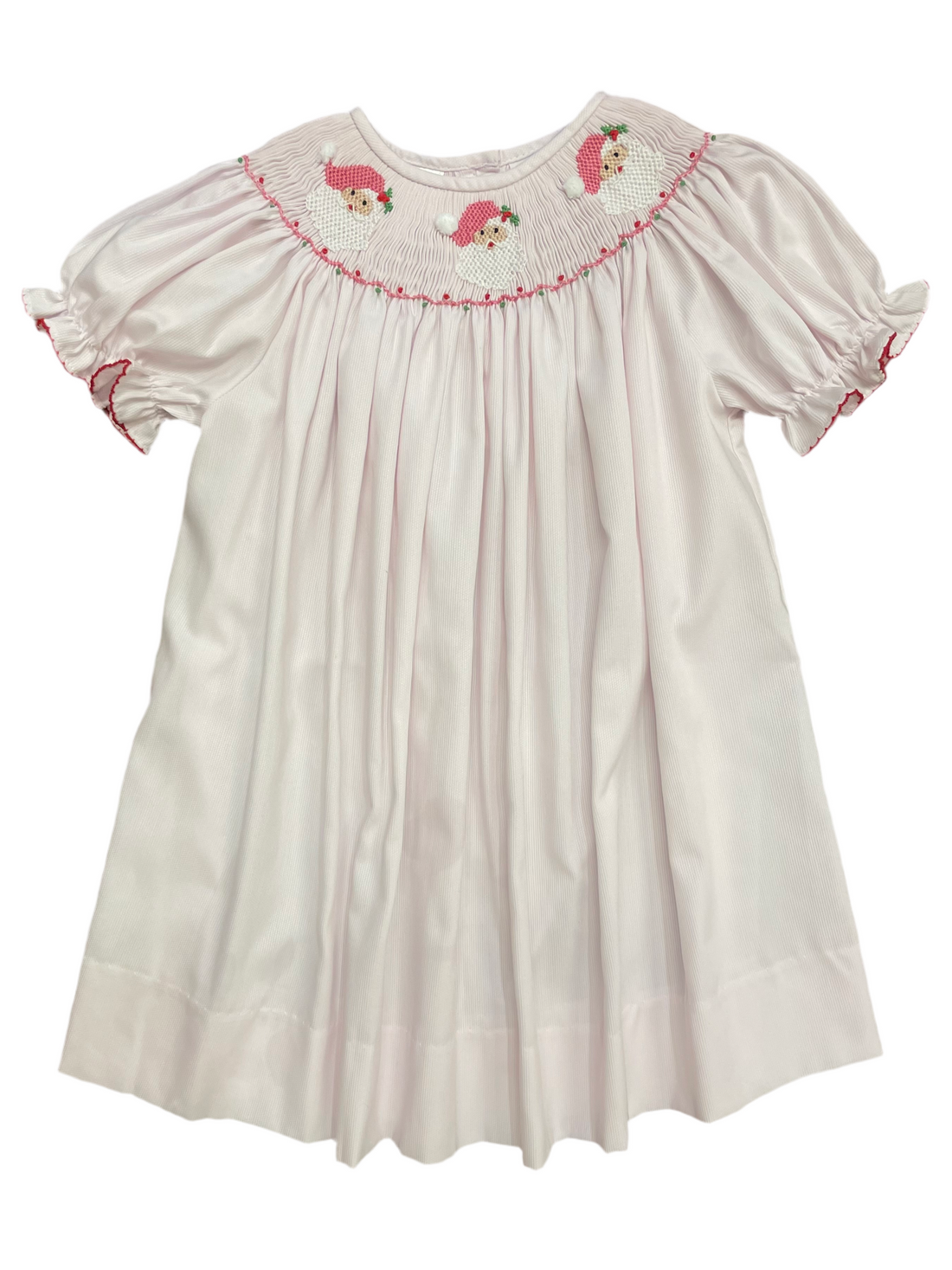 Emma Smocked Bishop Dress: Light Pink with Santa Smocking