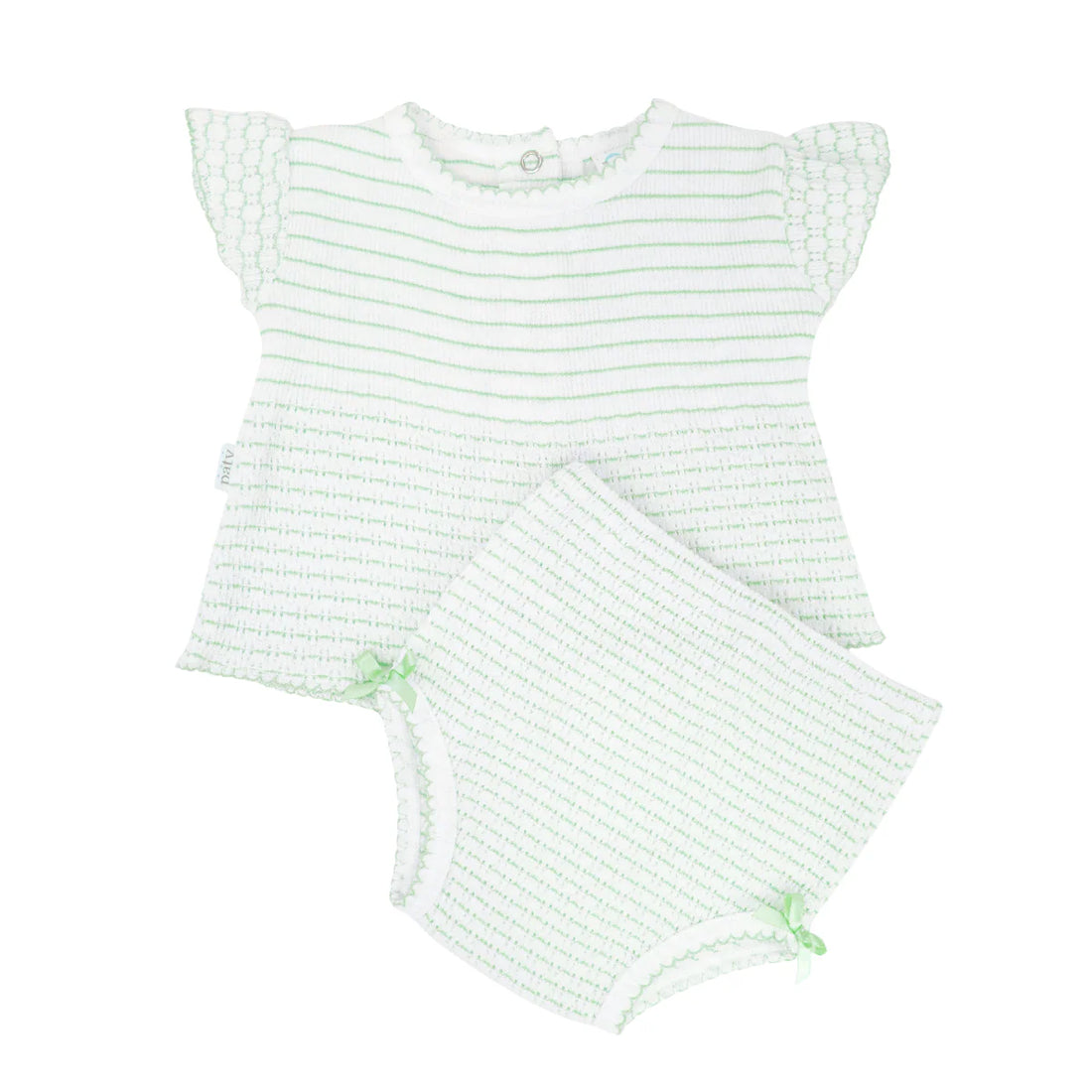 Paty 2-Piece Flutter Sleeve Diaper Set: Mint with Pink Trim
