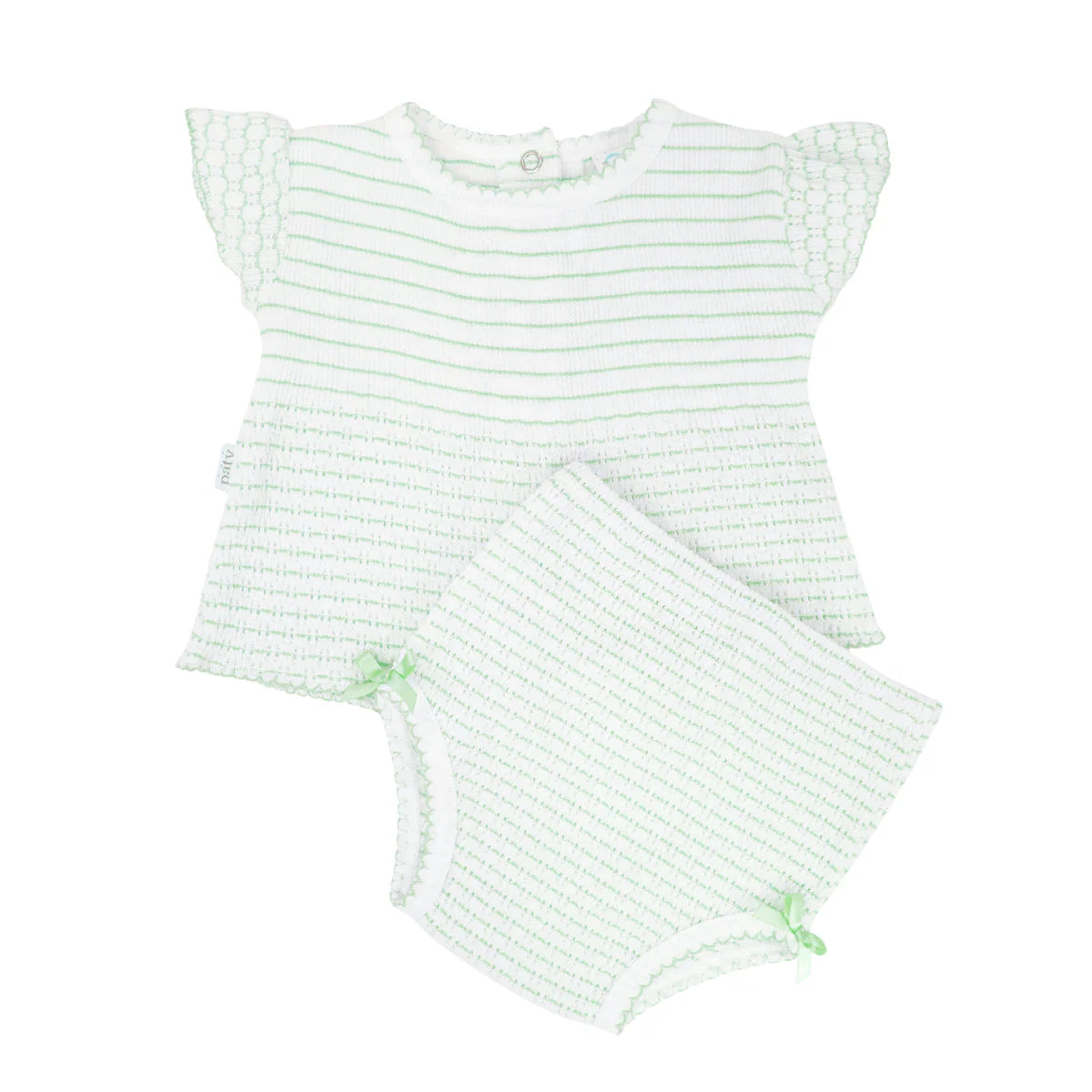 Paty 2-Piece Flutter Sleeve Diaper Set: Mint with Pink Trim