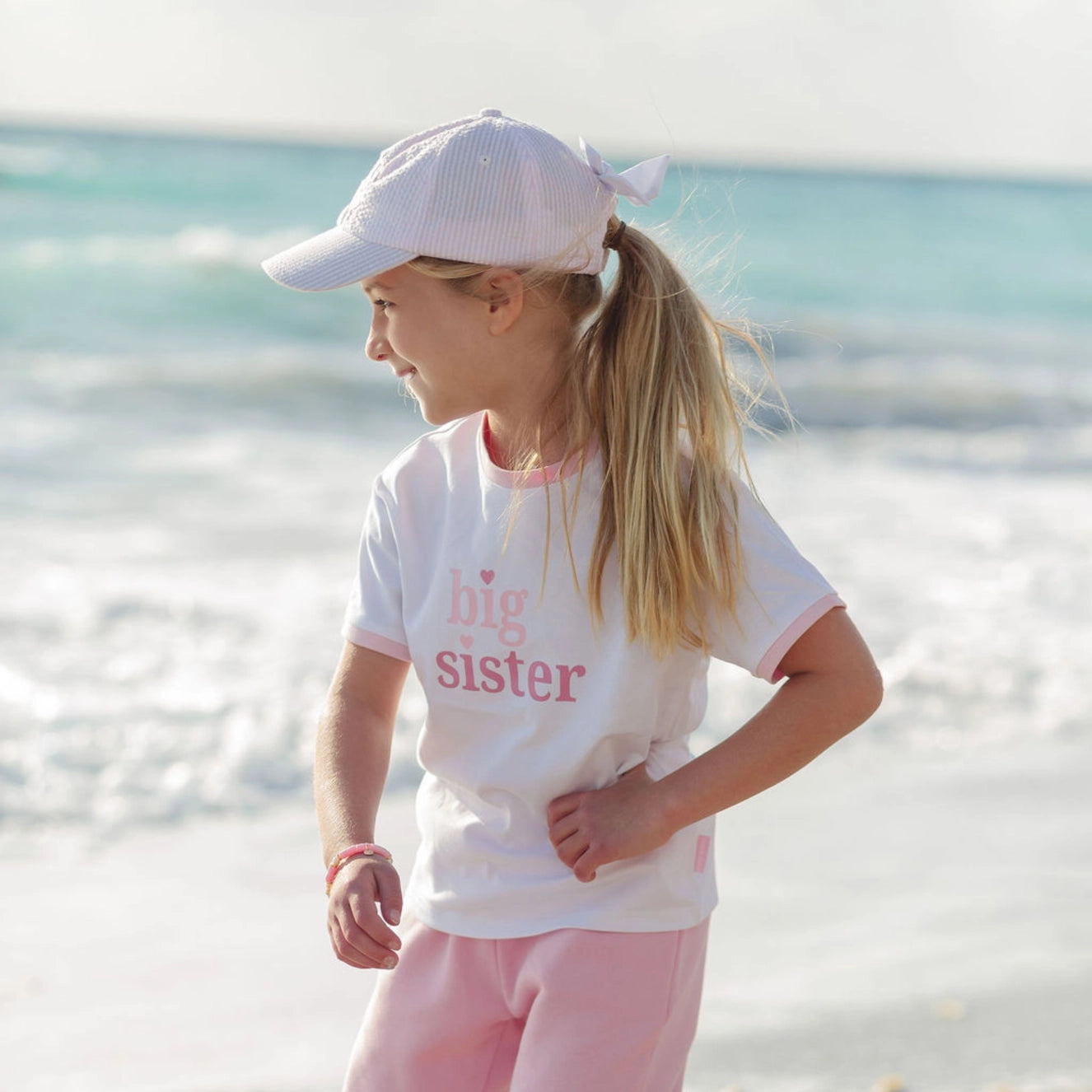 Bunny Bow Baseball Hat: Pink Seersucker