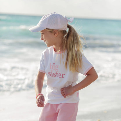 Bunny Bow Baseball Hat: Pink Seersucker