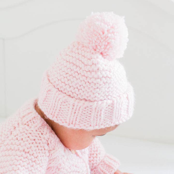 Huggalugs Garter Stitch Beanie Hat: Blush Pink