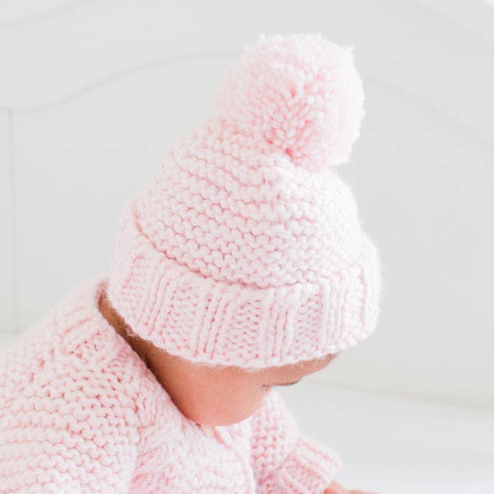 Garter Stitch Beanie Hat: Blush Pink