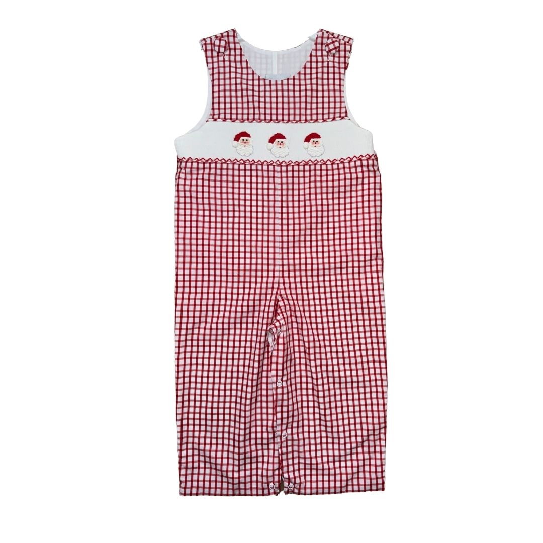 Red Windowpane Long Jon Jon with Santa Smocking