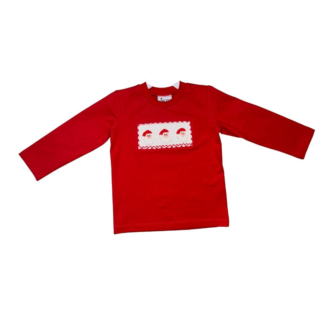 Red Knit LS T-Shirt with Santa Smocking