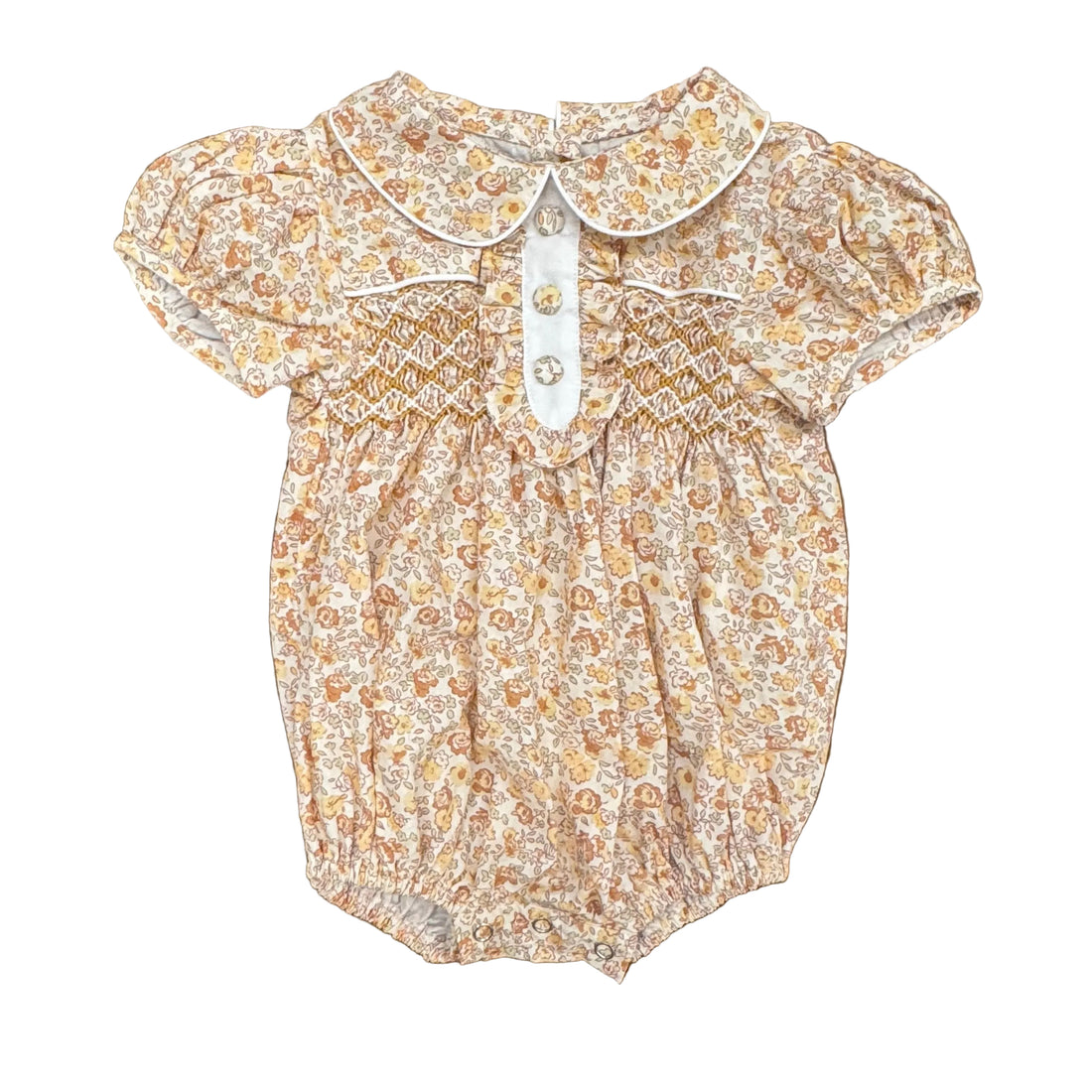 Sandy Yellow Floral Smocked Bubble