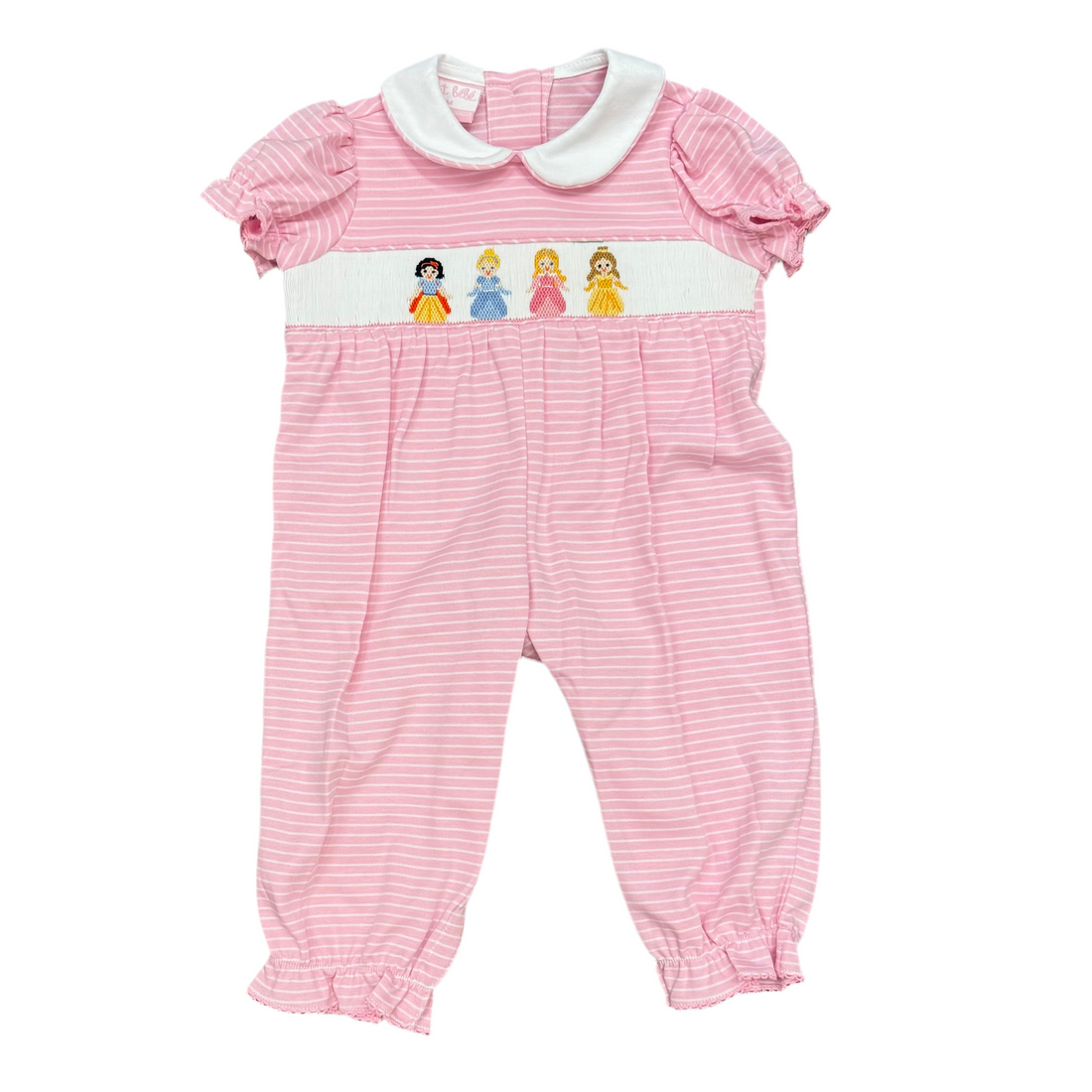 Princess Smocked Pink Striped Knit Long Romper