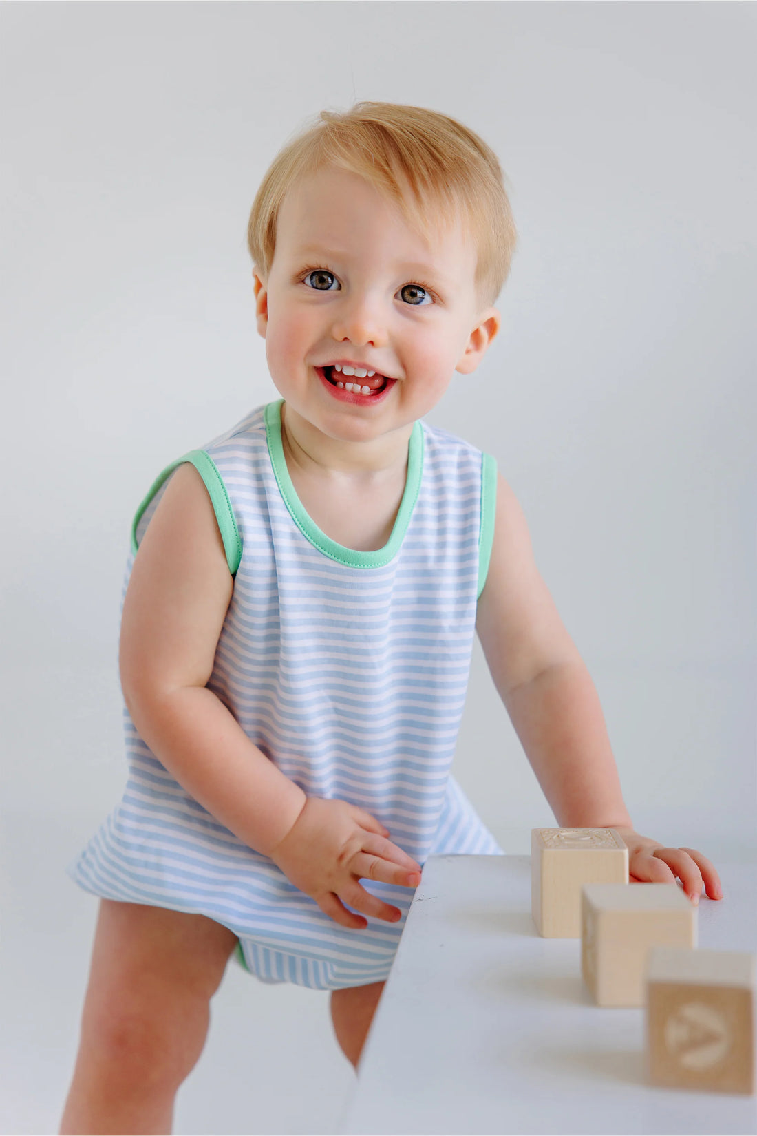 TBBC Patton Play Bubble: Buckhead Blue Stripe with Grace Bay Green