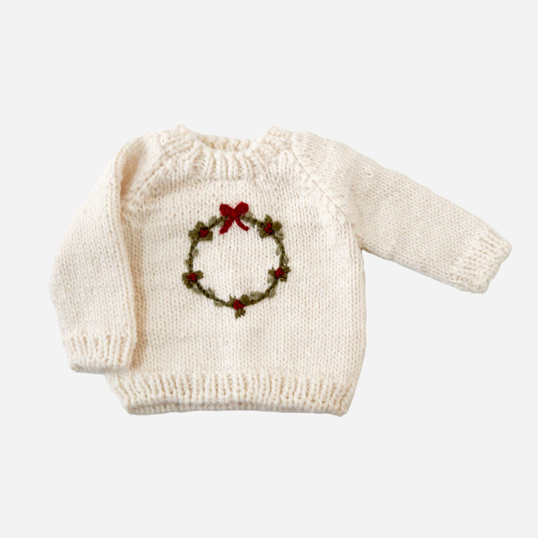 Wreath Sweater with Christmas Holiday Bow: Cream
