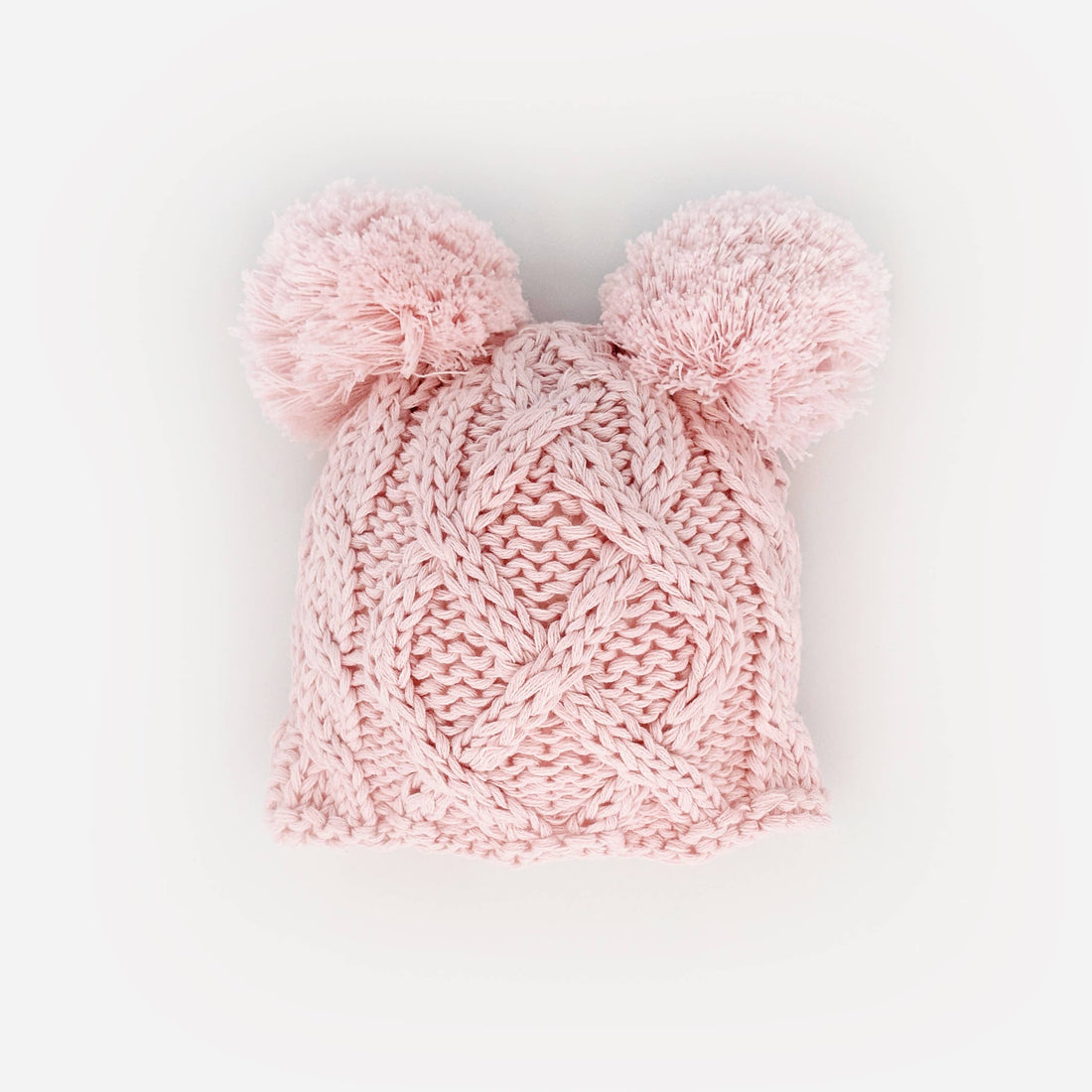 Newborn Baby Aran Pink Double Pom Pom Beanie Hat