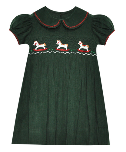 Christmas Green Juliette Dress: Rocking Horse