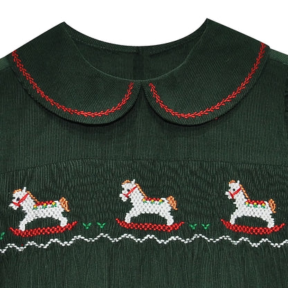 Christmas Green Juliette Dress: Rocking Horse
