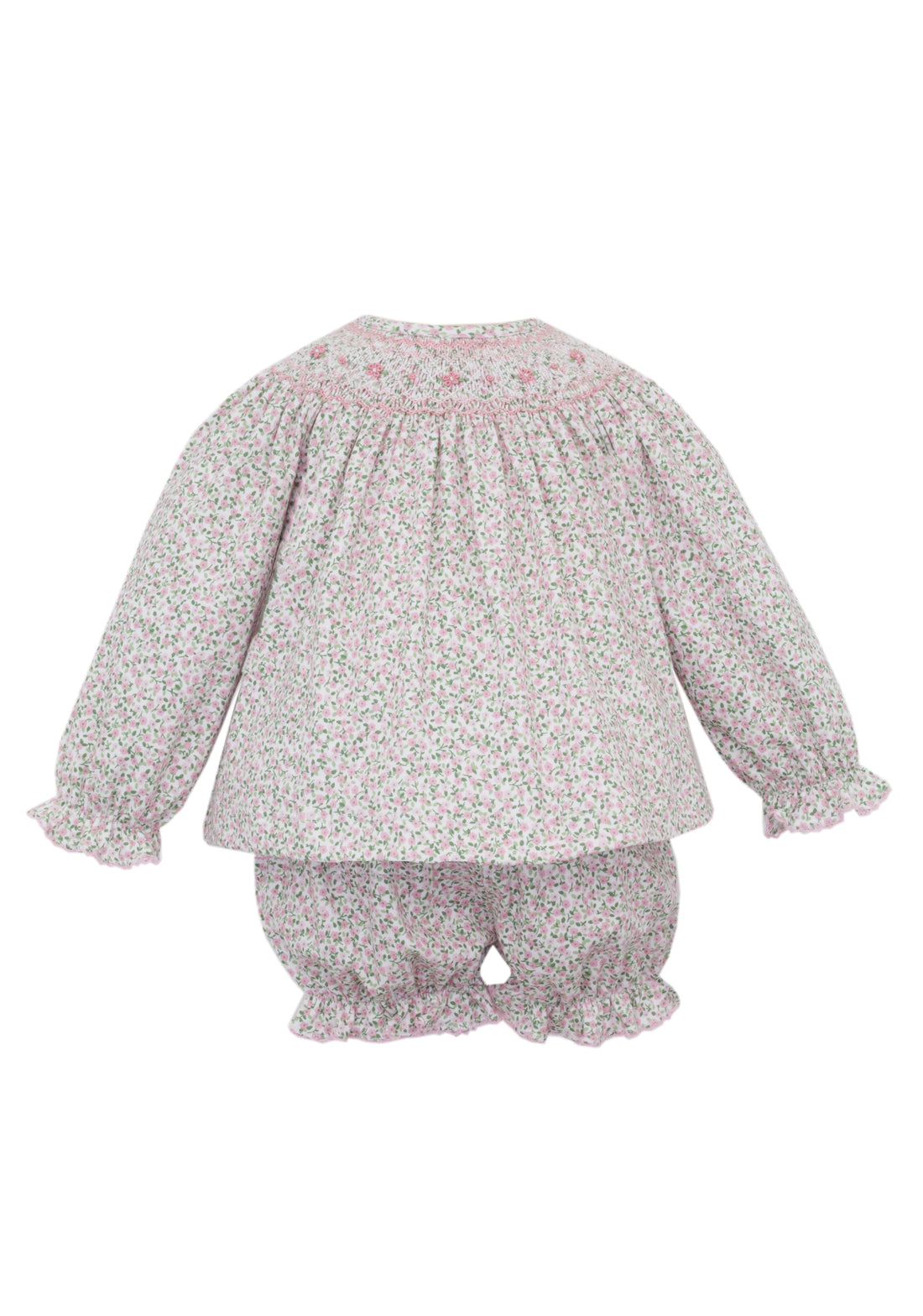 Pink Knit Liberty Floral Biship Smocked Bloomer Set