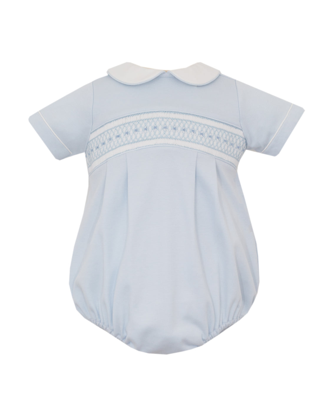 Light Blue Smocked Knit Boys Bubble