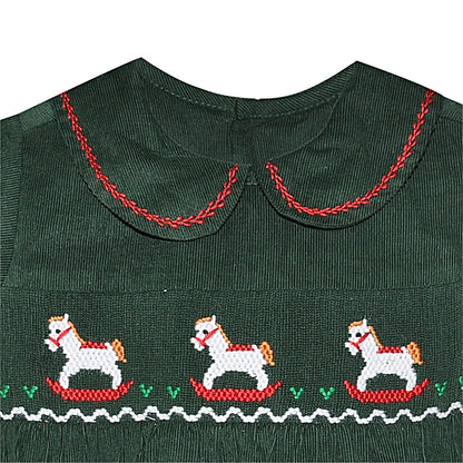 Christmas Green William Romper: Rocking Horse