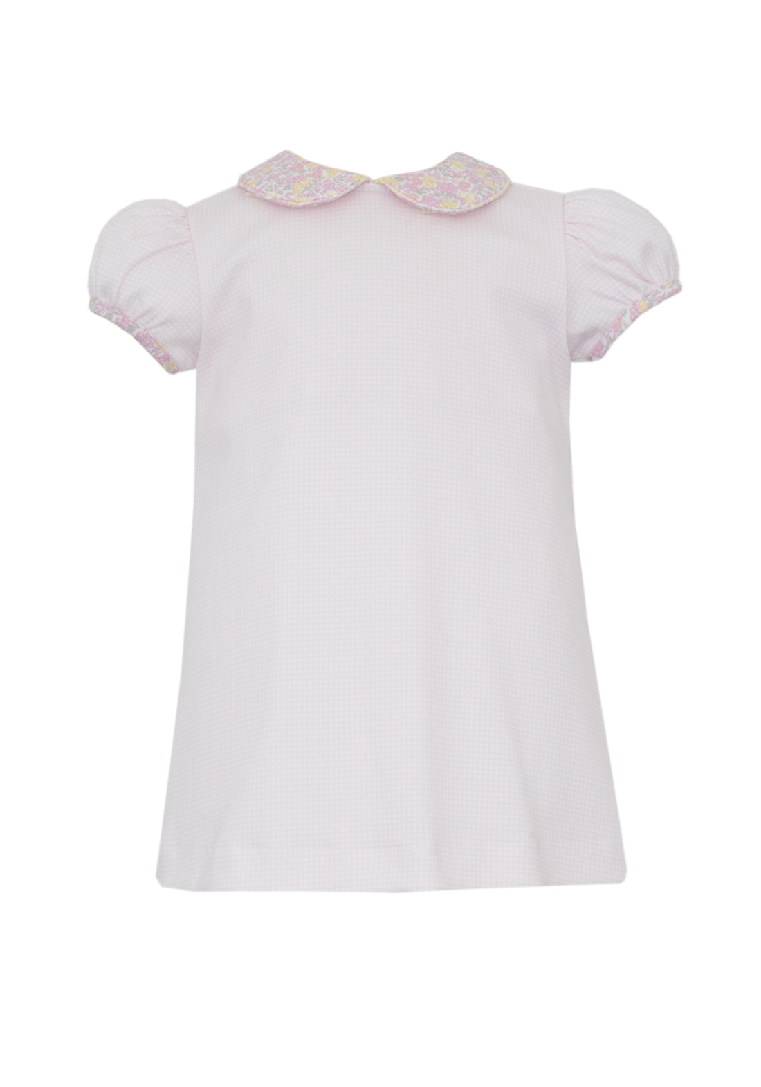 Pink Gingham A-Line Dress with Floral Trim
