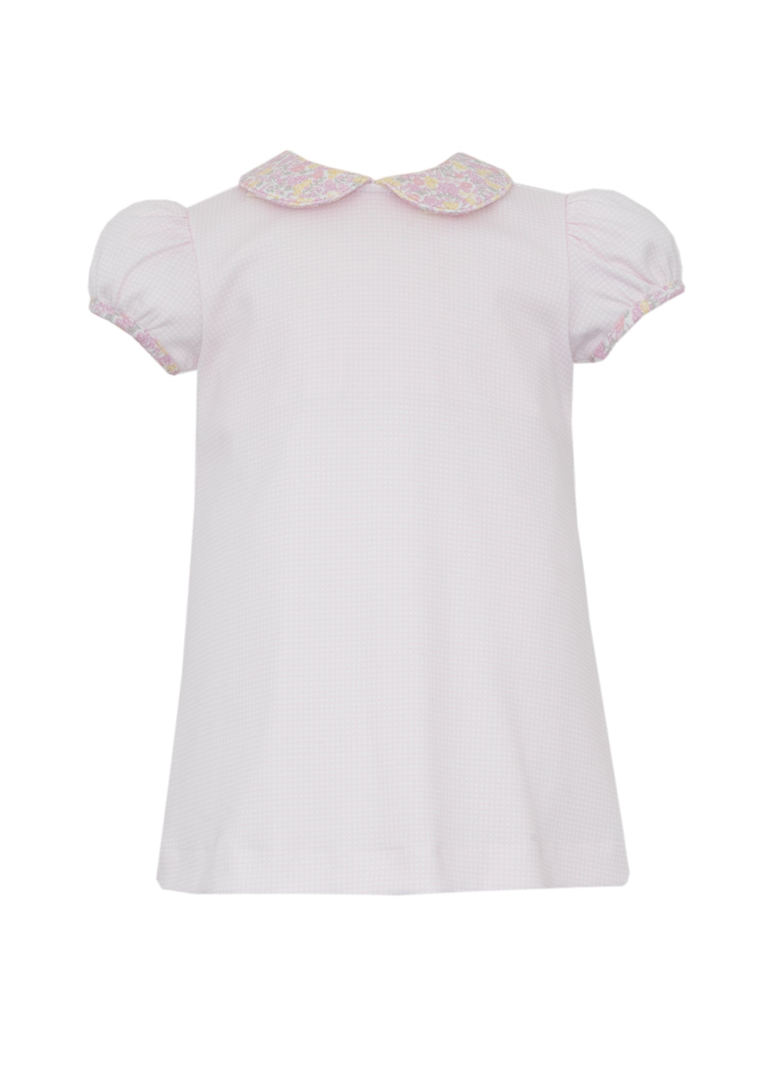 Pink Gingham A-Line Dress with Floral Trim