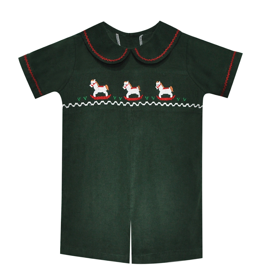 Christmas Green William Romper: Rocking Horse
