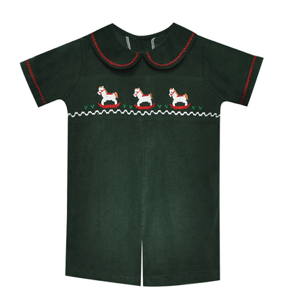 Christmas Green William Romper: Rocking Horse