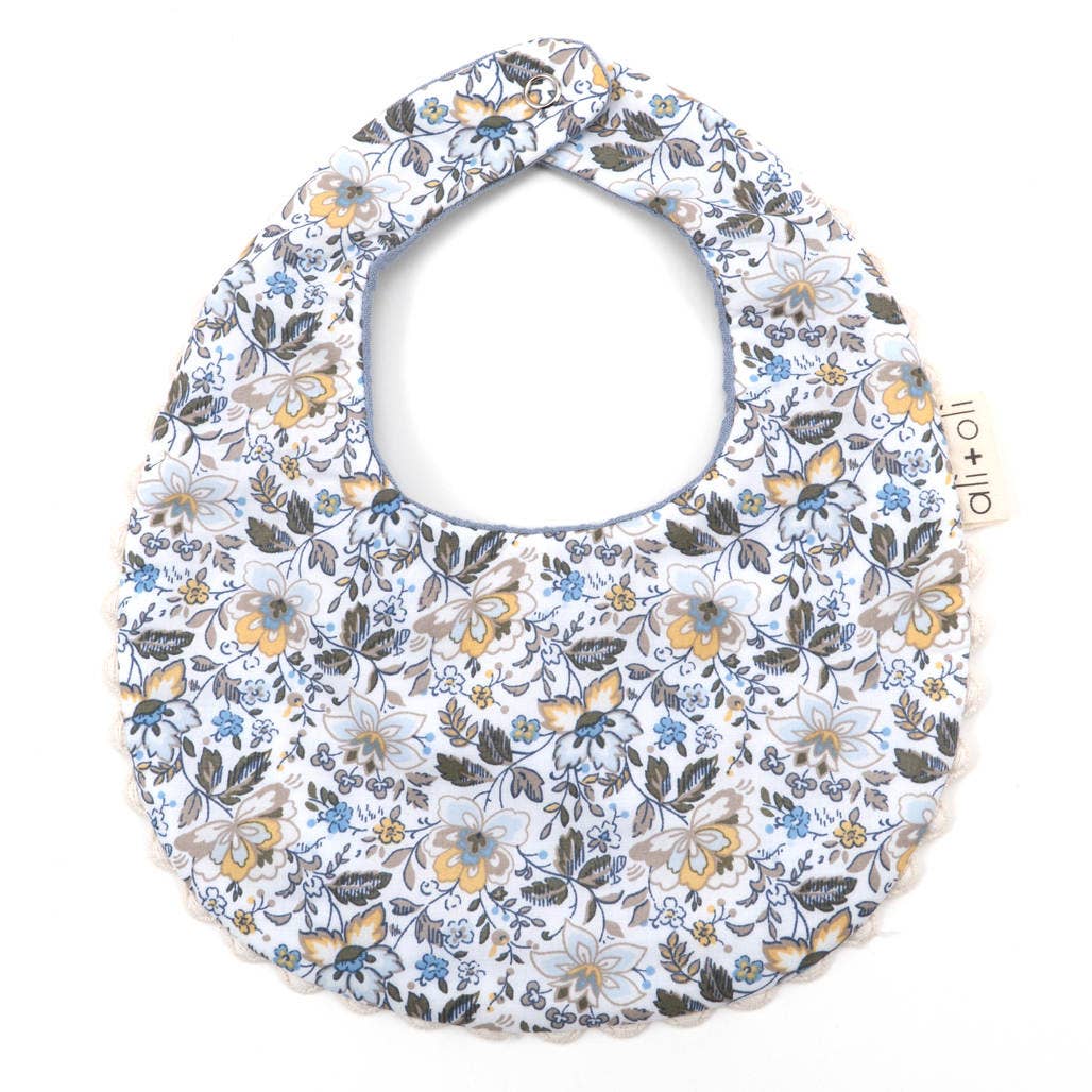 Ali+Oli - Muslin Cotton Reversable Baby Bib: Blue/Flowers