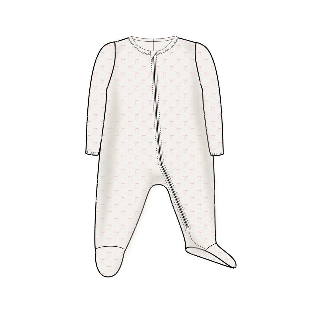 Heart Ribbon Print Zipper Footie
