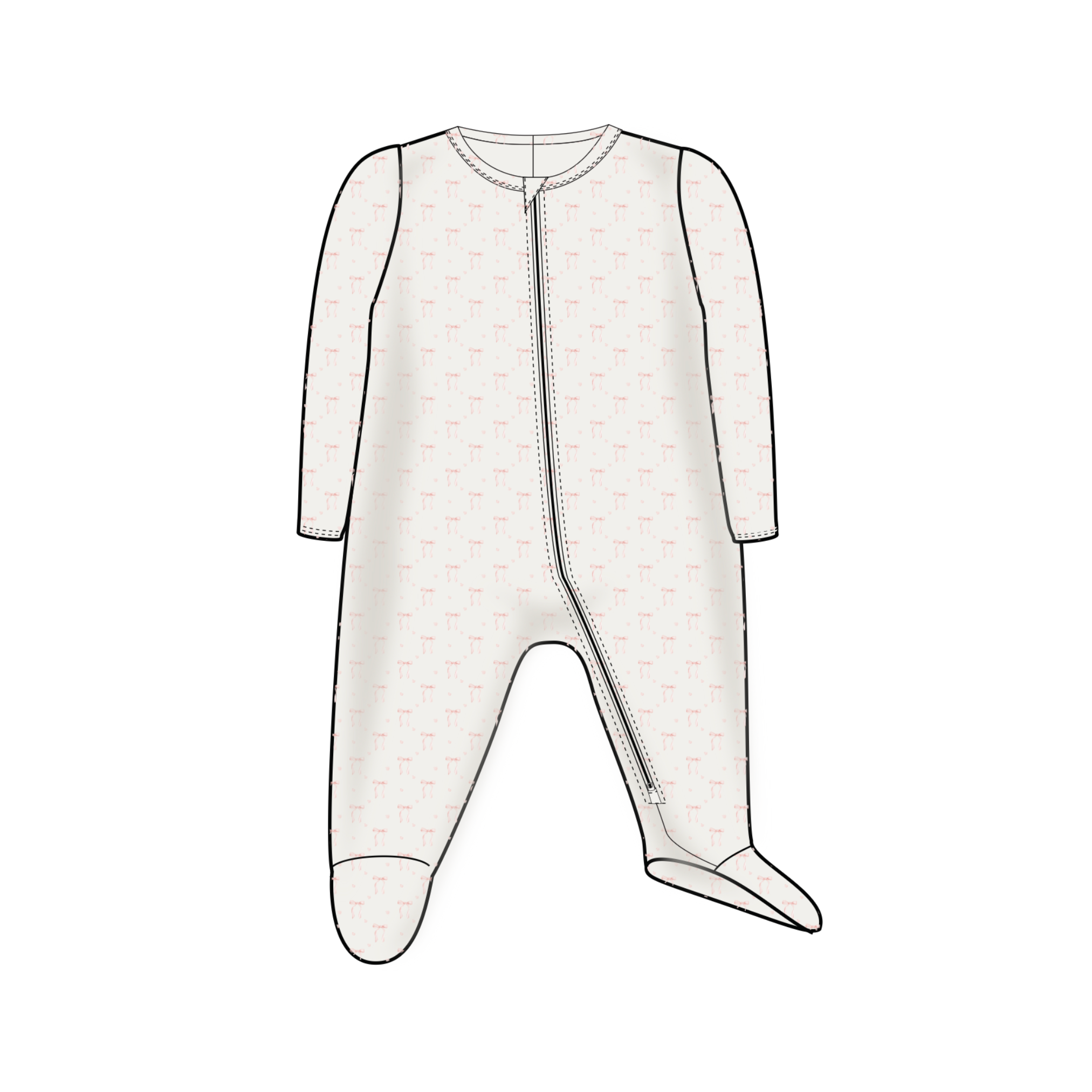 Heart Ribbon Print Zipper Footie