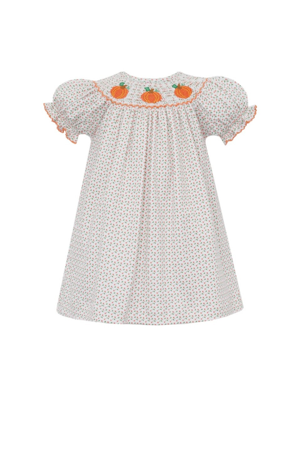 Pumpkin Smocked Bishop Dress: Tiny Floral